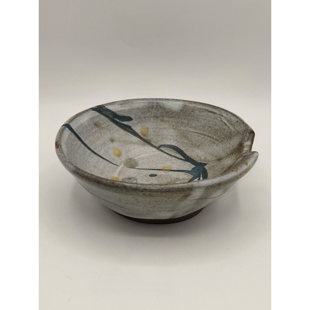 Signed Studio Pottery Bowl Abstract Brushstroke Stoneware Serving Dish 1996